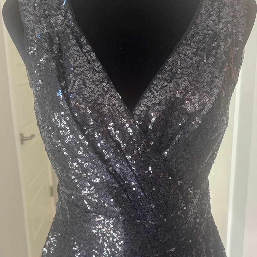 Grace Karin Sleeveless Wrap V-Neck A-line Black Sparkling Sequin Dress Size M - Picture 12 of 13